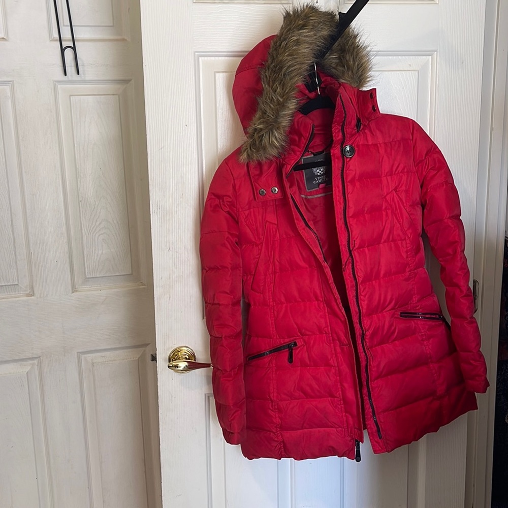 Vince Camuto Red Jacket with faux fur hood